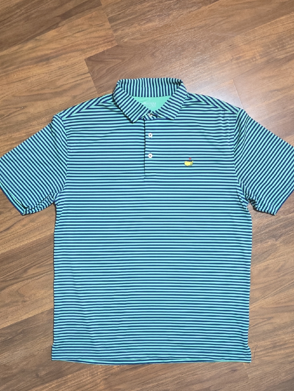 Masters Tech Striped Golf Polo in Jade And Navy